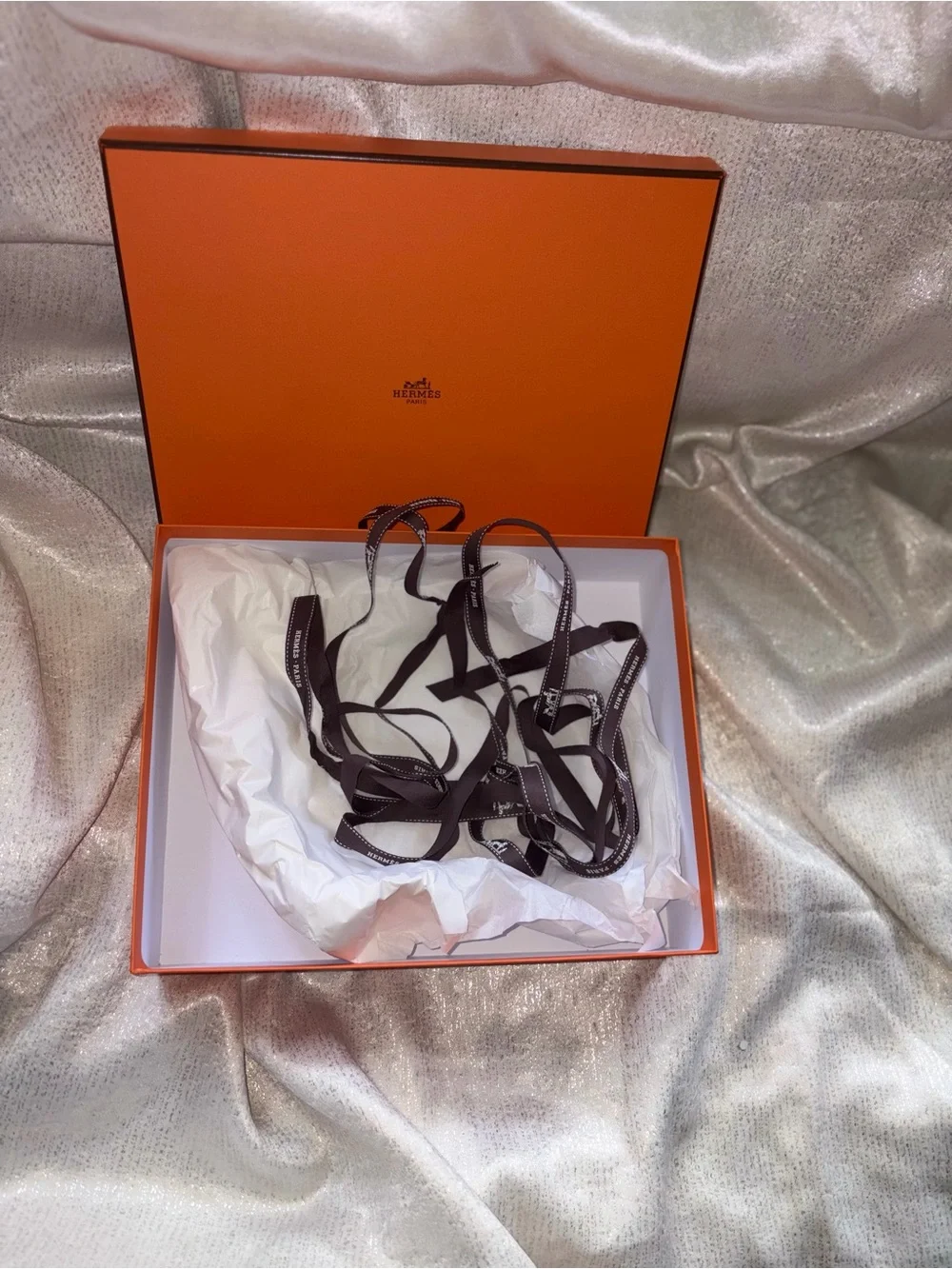 Hermes Orange Gift Boxes with Brown Ribbons